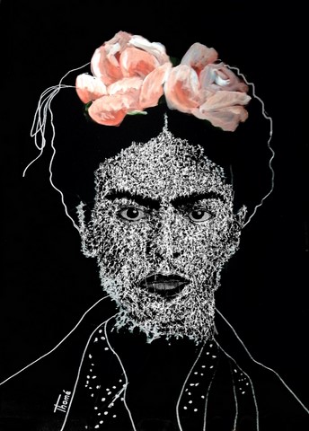 Technique : Verre brisé au marteau et acrylique sur fond en carton plume noir 70x90 encadré